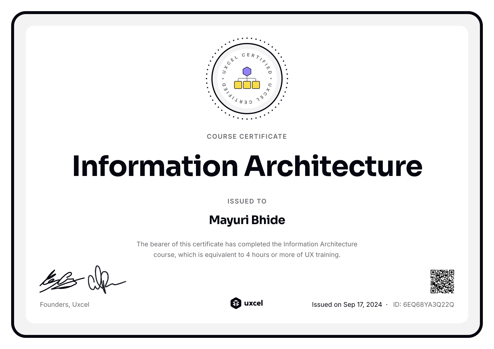 Abhinav Vittala's certificate